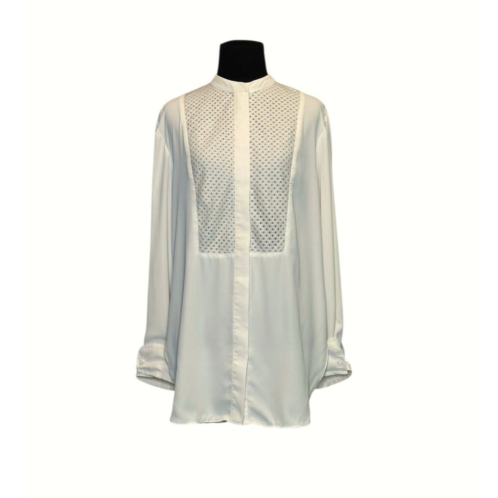 H&M white long sleeves hidden button tunic blouse size Small